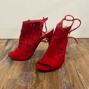 Red lace-up booties